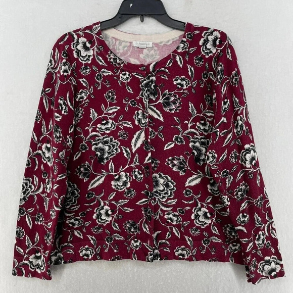 Charter Club Cardigan Women's Sz L Maroon Knitted Button-Up Floral Round Neck - Picture 1 of 11